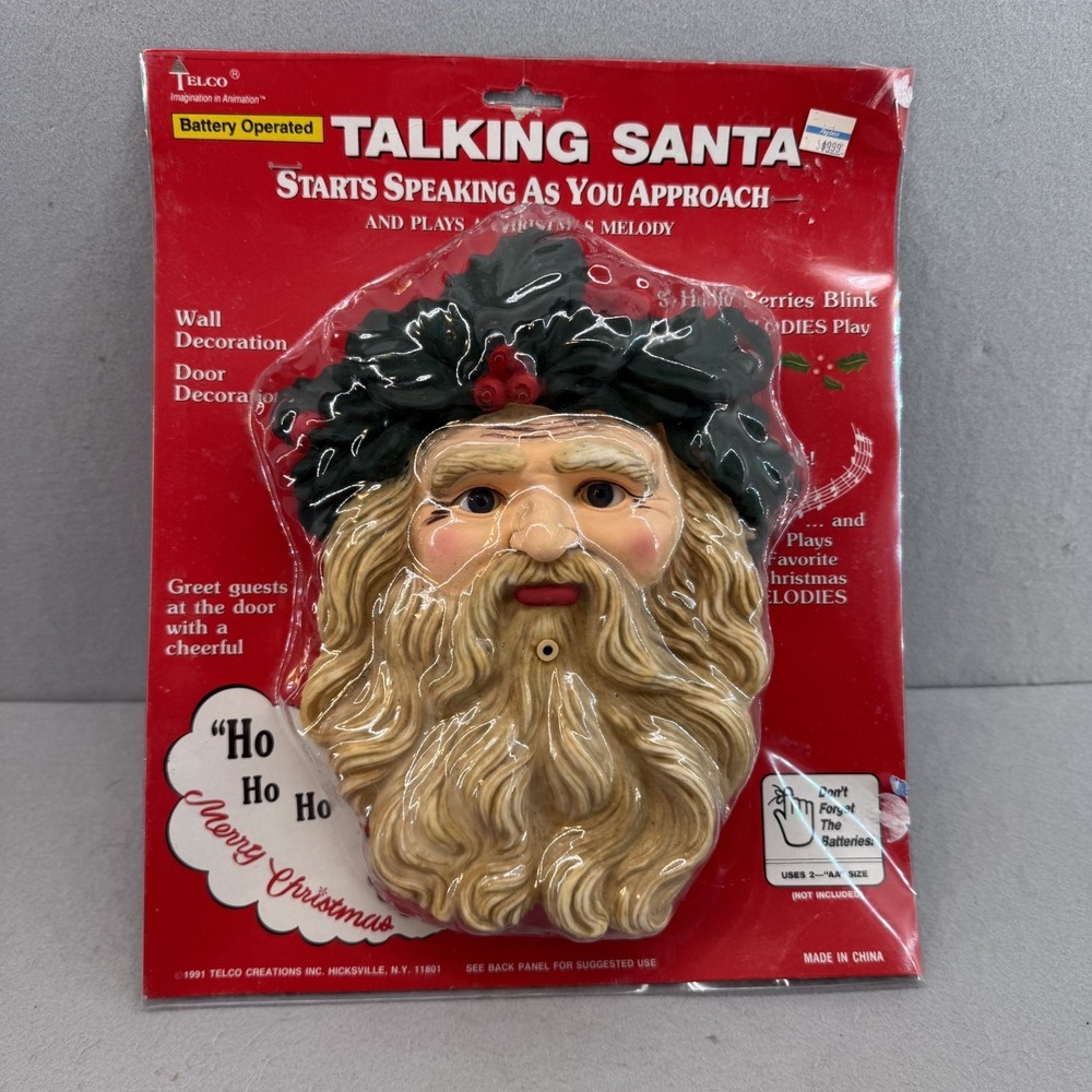 Vintage Telco Talking Santa Door Decoration Motion Activated Light Up 1991 NOS